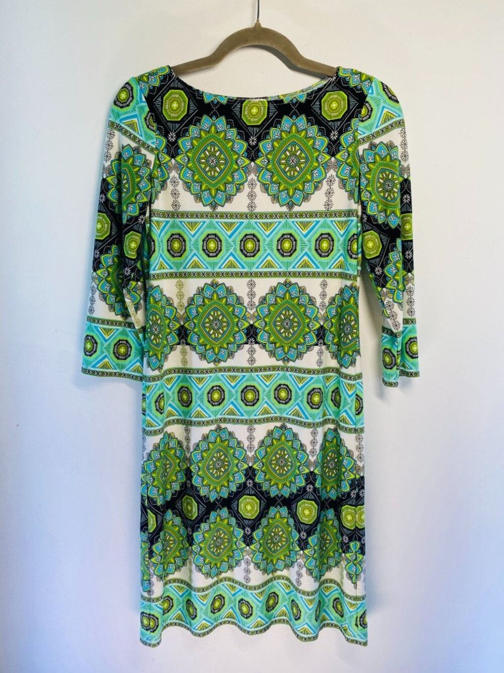 Maggy London Geometric Floral Print Dress 3/4 Sleeve Size 4
